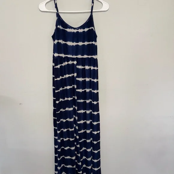 Lily Rose Blue Tie Dye Maxi Dress Size Medium Adjustable Straps - Picture 2 of 3